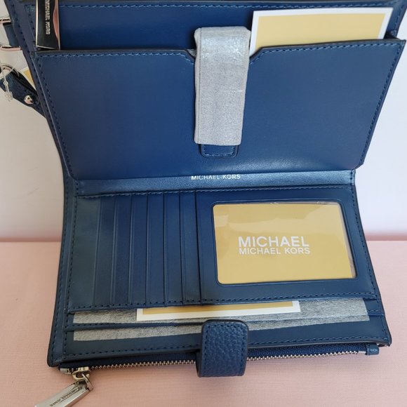 MICHAEL KORS Jet Set Double Zip Pebbled Leather Wristlet-River Blue Sale 🎈$114⭐ - Picture 15 of 16